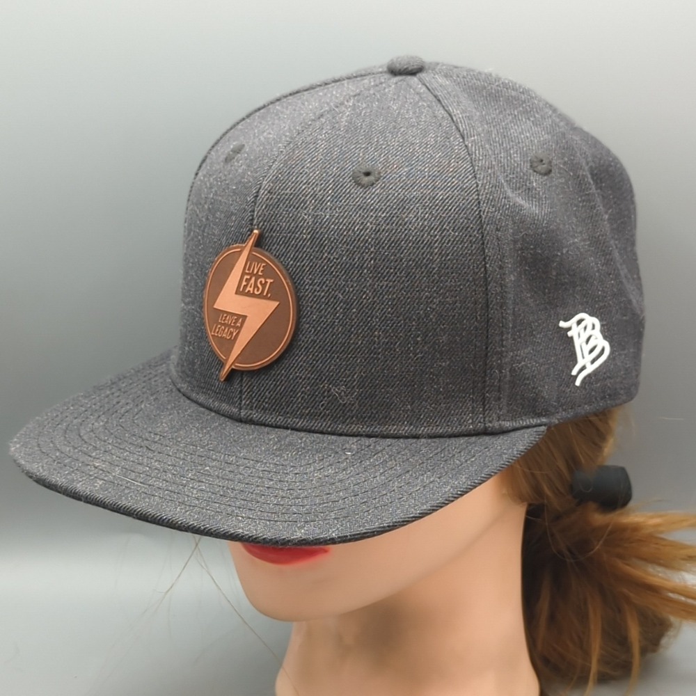Branded Bills Live Fast Leave A Legacy Bolt Logo Snapback Hat Cap Gray Snapback